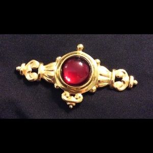 Vintage Style Signature Gold & Red Cabochon Brooch